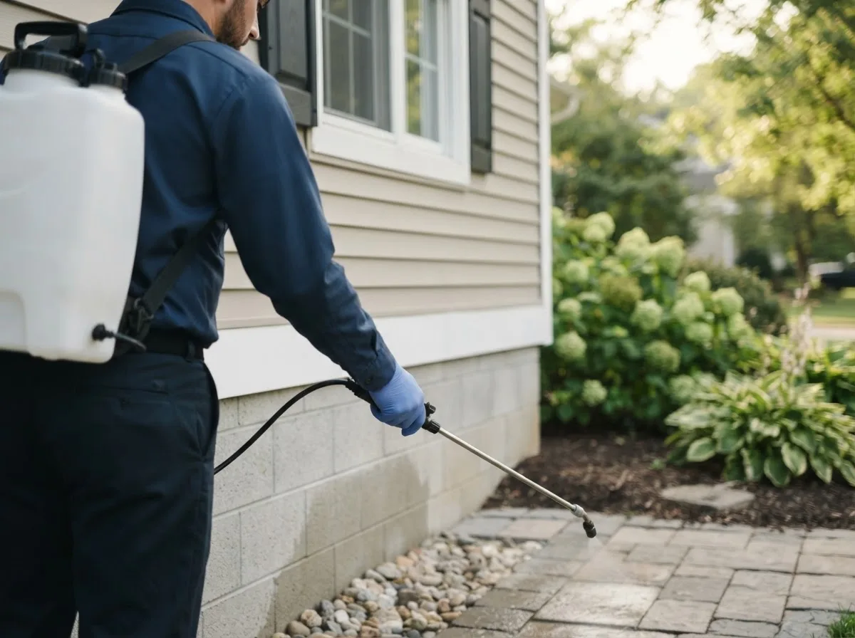 Pest control technician inspecting a home in Ford City, PA